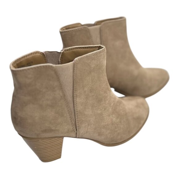 Atmosphere Tan Faux Suede Slip-On Ankle Booties Cone Heel - Size 9 - Picture 3 of 11